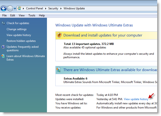 Vista Update History