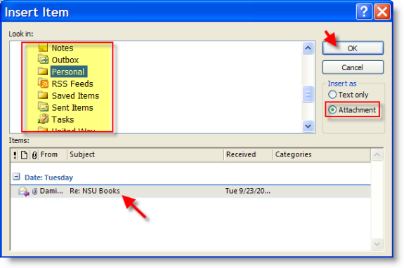 Attach Mail Items
