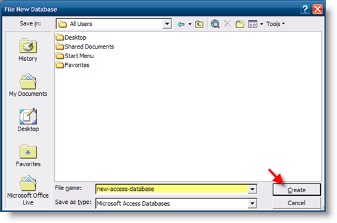Create New Access Database