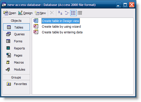 Create New Access Database