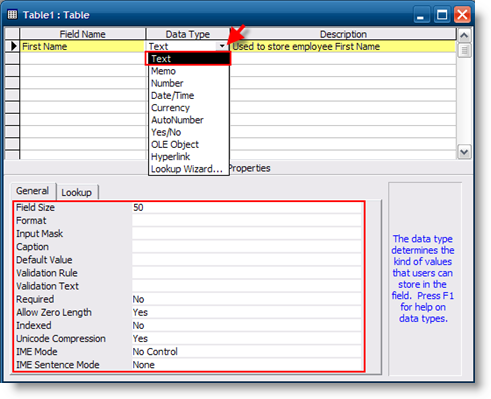 Create a Table in Access