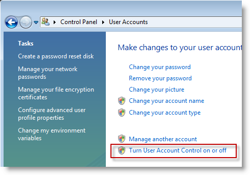 Disable User Account Control