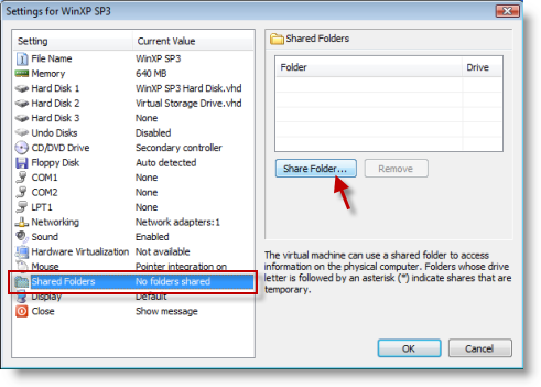 Enable File Sharing in Virtual PC