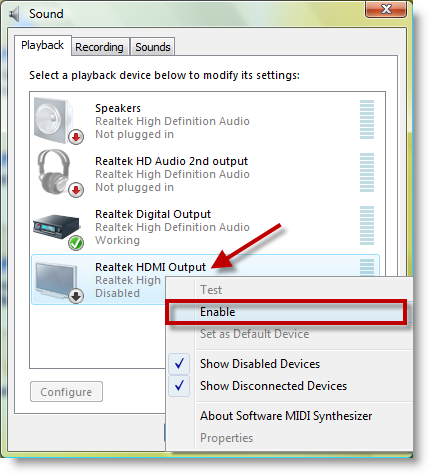 Enable HDMI HP Media Center