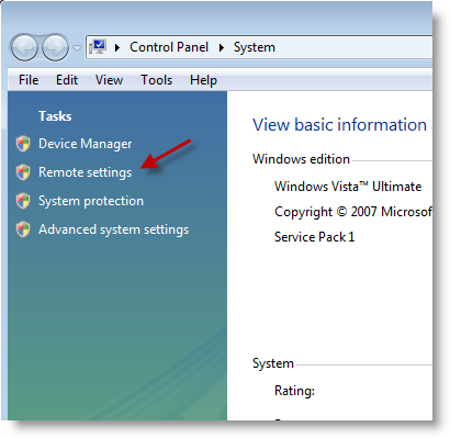 Enable Remote Desktop in Windows Vista