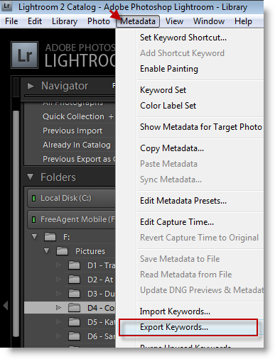 Export Keywords in Lightroom
