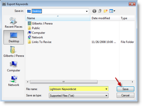 Export Keywords in Lightroom