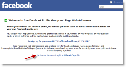 Direct Link to Facebook Profile