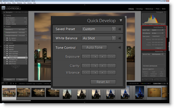 Lightroom Quick Develop