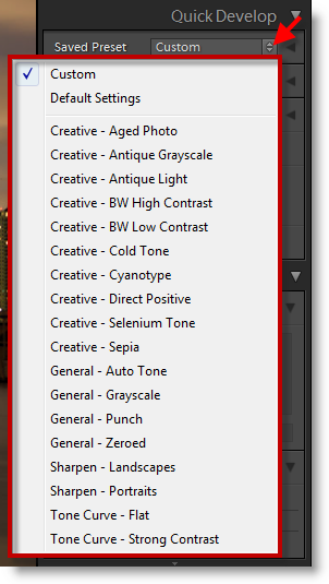 Lightroom Quick Develop