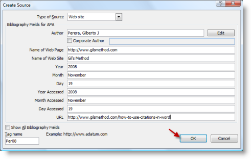 Works Cited in Word